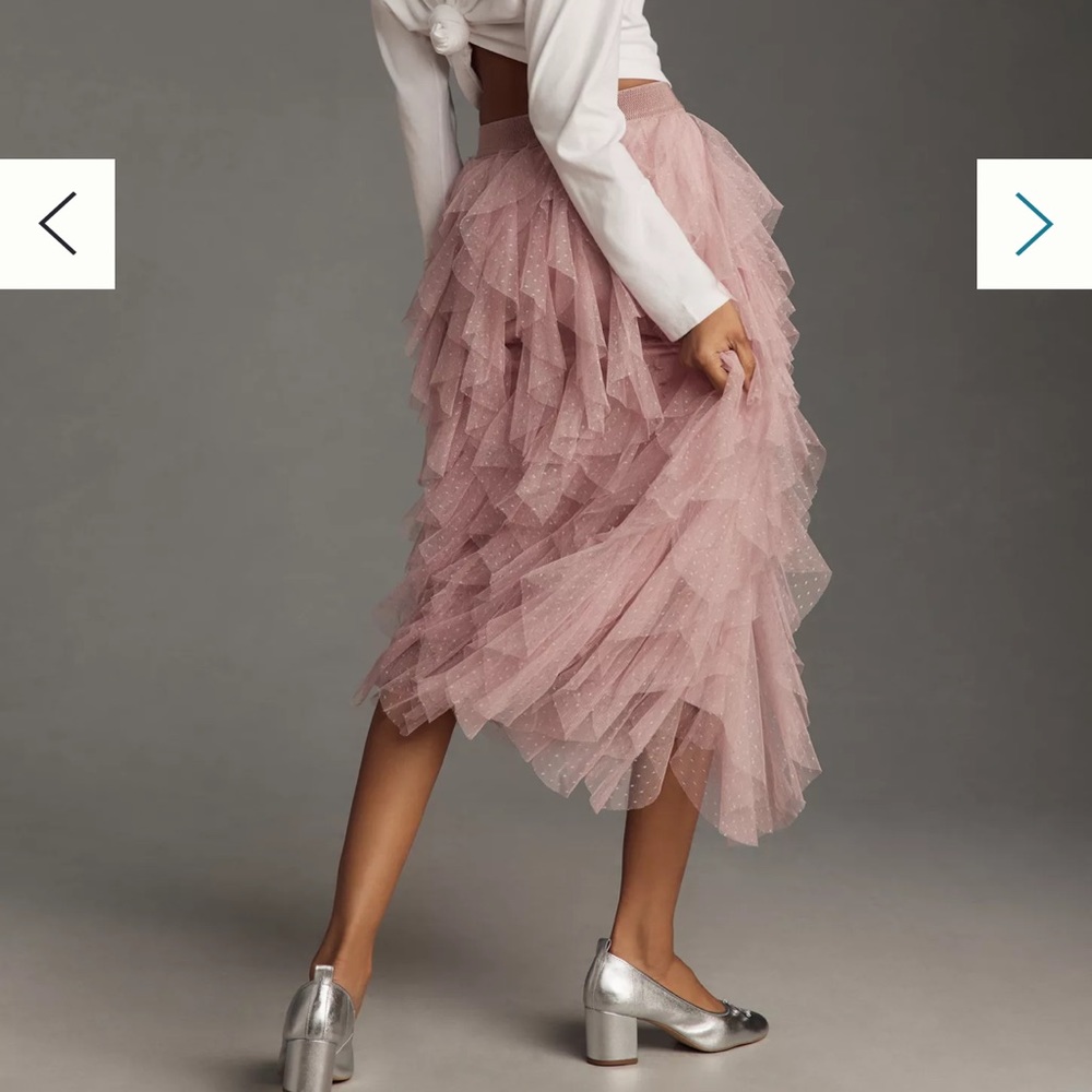 The Chéri Ruffled Tulle Midi Skirt by Anthropologie, Rose/Pink, Small